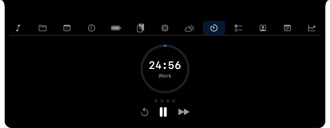 Notchin expanded panel showing focus timer with ring display